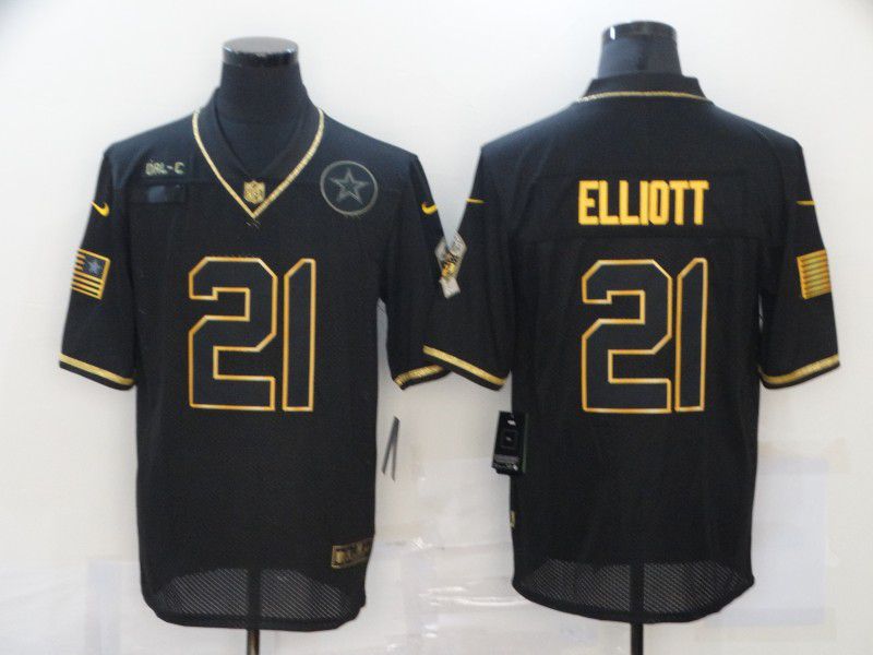 Men Dallas cowboys #21 Elliott Black Retro Gold Lettering 2020 Nike NFL Jersey->women nfl jersey->Women Jersey